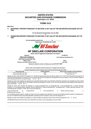 Miniature HF Sinclair 10-Q Rapport trimestriel 2025 