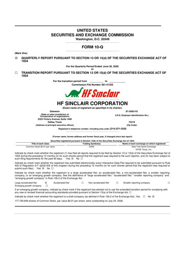 Thumbnail HF Sinclair 10-Q Quarterly Report FY2026 