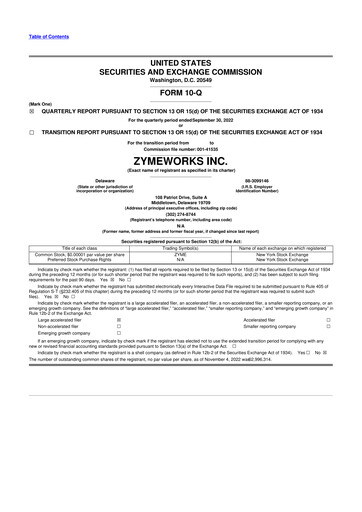 Thumbnail Zymeworks 10-Q Quarterly Report FY2022 