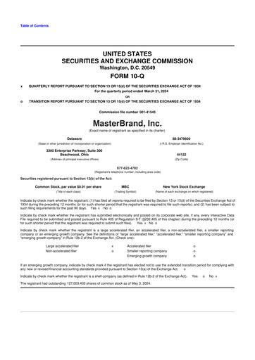 Thumbnail MasterBrand 10-Q Quarterly Report FY2024 