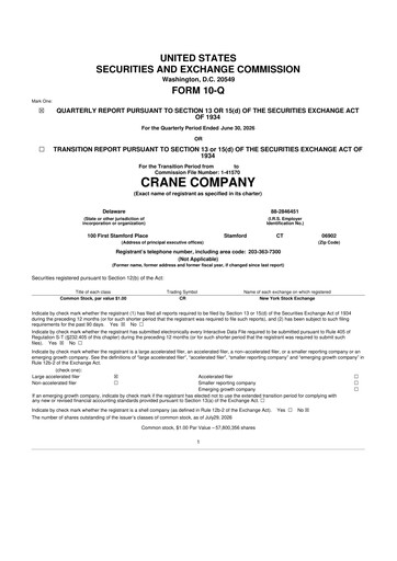 Thumbnail Crane Company 10-Q Quarterly Report FY2026 