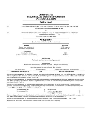 Thumbnail Kenvue 10-Q Quarterly Report FY2025 