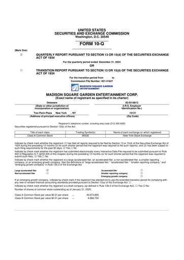 Thumbnail Madison Square Garden Entertainment 10-Q Quarterly Report FY2025 