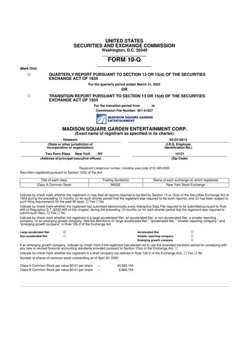 Thumbnail Madison Square Garden Entertainment 10-Q Quarterly Report FY2025 