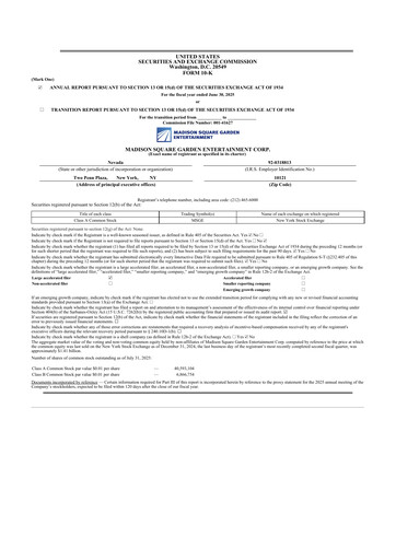 Thumbnail Madison Square Garden Entertainment 10-K Annual Report 2025