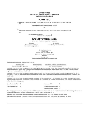 Vorschaubild Knife River Corporation 10-Q Quartalsbericht 2025 