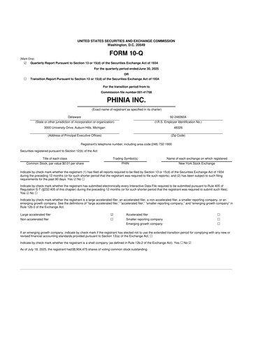 Miniature PHINIA 10-Q Rapport trimestriel 2025 