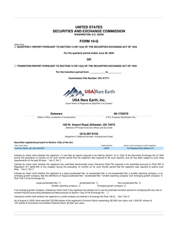 Thumbnail USA Rare Earth 10-Q Quarterly Report FY2026 