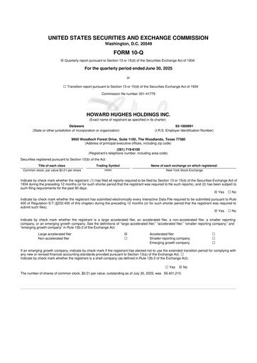 Thumbnail Howard Hughes Holdings
 10-Q Quarterly Report FY2025 