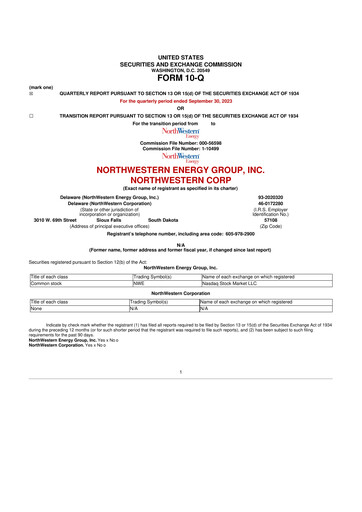 Miniature NorthWestern Energy
 10-Q Rapport trimestriel  