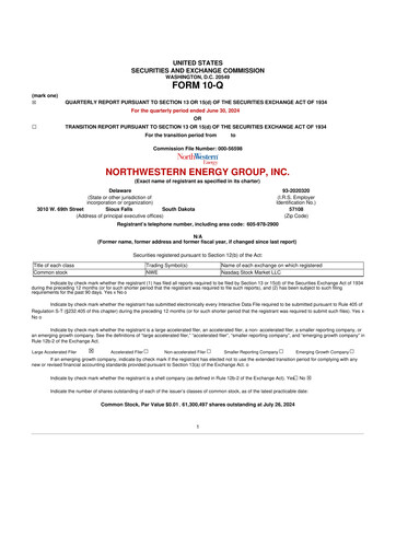 Miniature NorthWestern Energy
 10-Q Rapport trimestriel 2024 