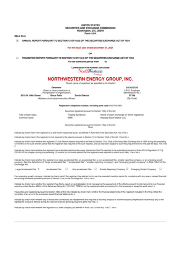 Miniature NorthWestern Energy
 10-K Rapport annuel 