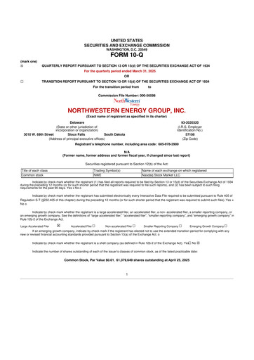 Miniature NorthWestern Energy
 10-Q Rapport trimestriel 2025 