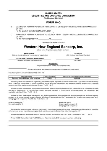 Thumbnail Western New England Bancorp 10-Q Quarterly Report FY2024 