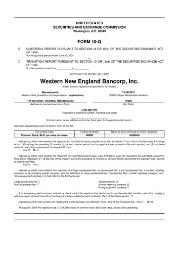 Thumbnail Western New England Bancorp 10-Q Quarterly Report FY2024 