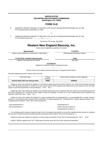 Thumbnail Western New England Bancorp 10-Q Quarterly Report FY2025 