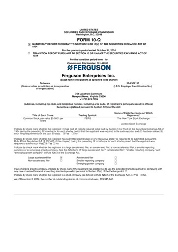 Thumbnail Ferguson Enterprises 10-Q Quarterly Report FY2025 