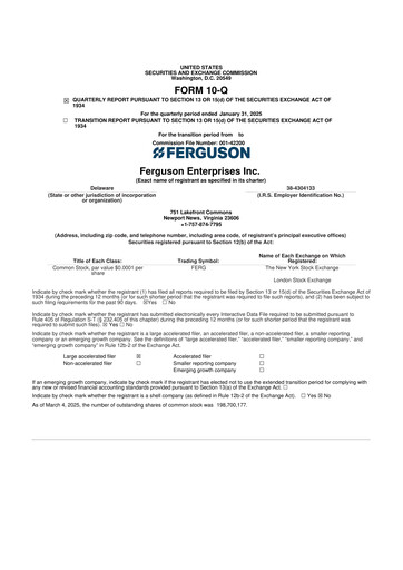 Thumbnail Ferguson Enterprises 10-Q Quarterly Report FY2025 