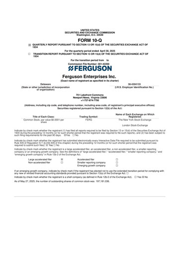 Thumbnail Ferguson Enterprises 10-Q Quarterly Report FY2025 
