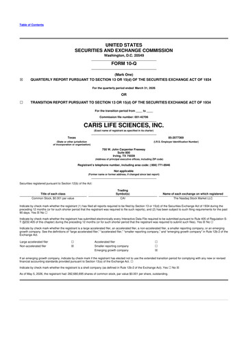 Miniature Caris Life Sciences 10-Q Rapport trimestriel  