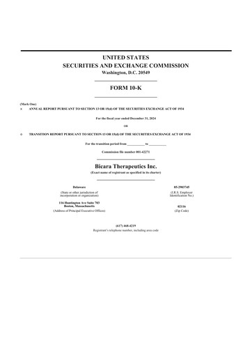 Thumbnail Bicara Therapeutics 10-K Annual Report 2024
