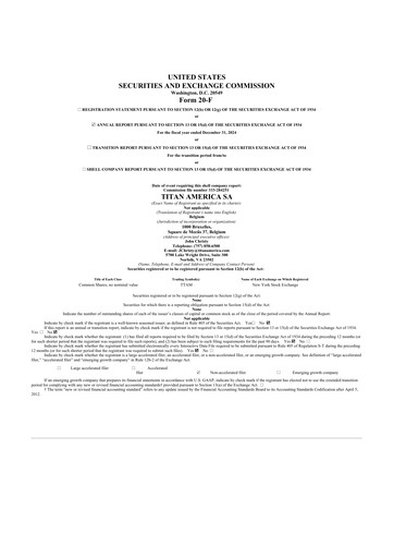 Thumbnail Titan America 20-F Annual Report 2024