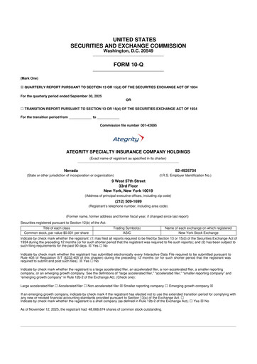 Thumbnail Ategrity Specialty Insurance Company 10-Q Quarterly Report FY2025 