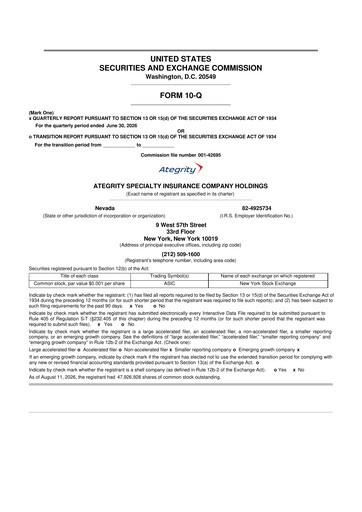 Thumbnail Ategrity Specialty Insurance Company 10-Q Quarterly Report FY2026 