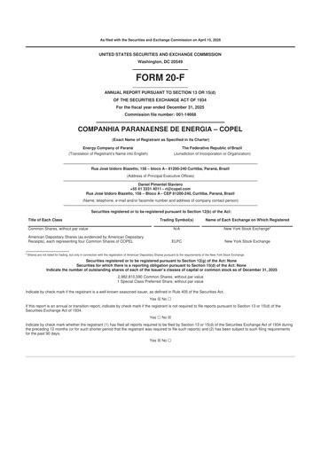 Thumbnail Companhia Paranaense de Energia (COPEL) 20-F Annual Report 
