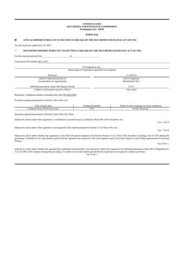 Miniature EVI Industries 10-K Rapport annuel 2025