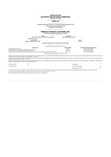 Thumbnail Pinnacle Financial Partners
 10-Q Quarterly Report FY 