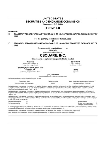 Thumbnail Csquare, Inc. 10-Q Quarterly Report FY2026 