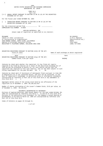 Miniature Applied Materials Rapport annuel 1994