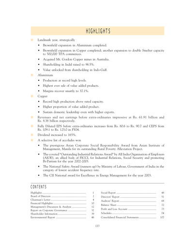 Thumbnail Hindalco Industries
 Annual Report fy2004