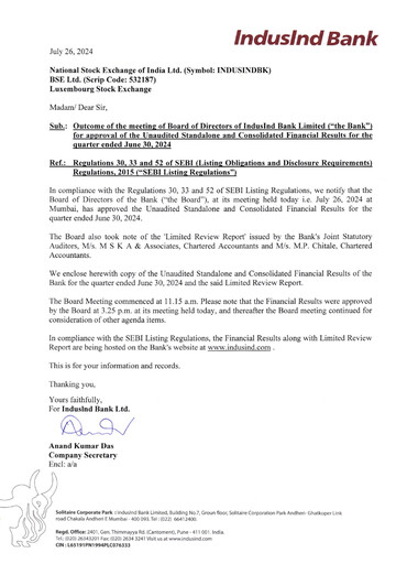 Thumbnail IndusInd Bank
 Quarterly Report 2024-q1