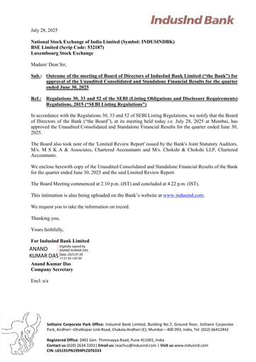 Thumbnail IndusInd Bank
 Quarterly Report 2025-q1