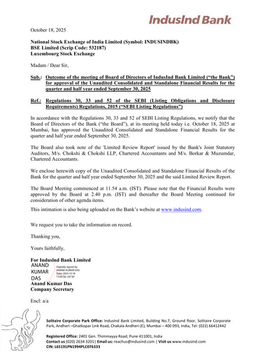 Thumbnail IndusInd Bank
 Quarterly Report 2025-q2