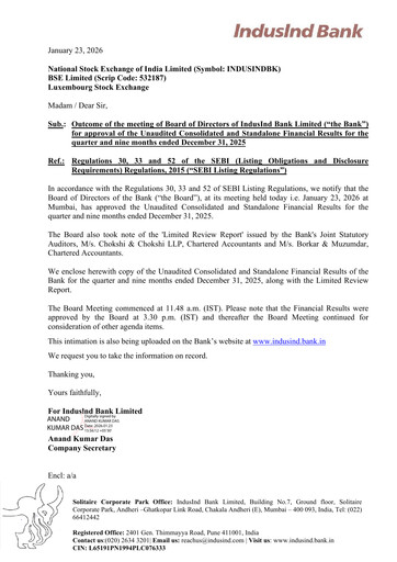 Thumbnail IndusInd Bank
 Quarterly Report 2025-q3