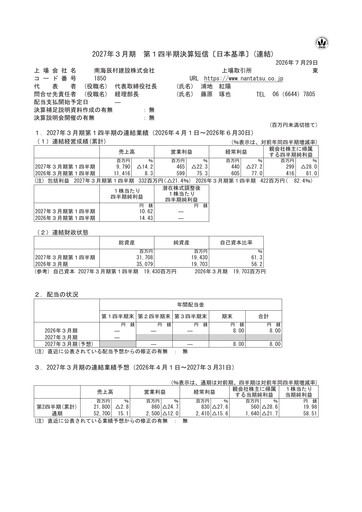 Thumbnail Nankai Tatsumura Construction Quarterly Report 2027-q1