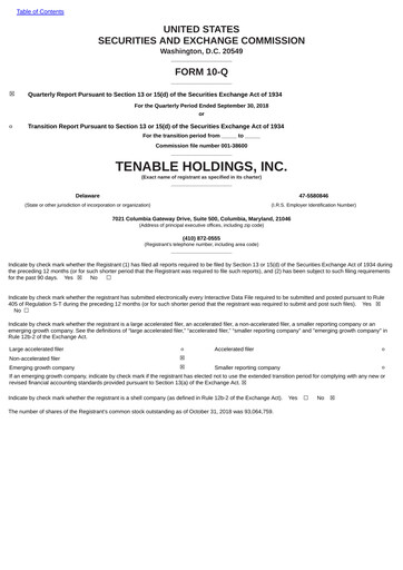 Thumbnail Tenable Quarterly Report 2018-q3