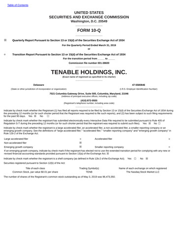 Thumbnail Tenable Quarterly Report 2019-q1