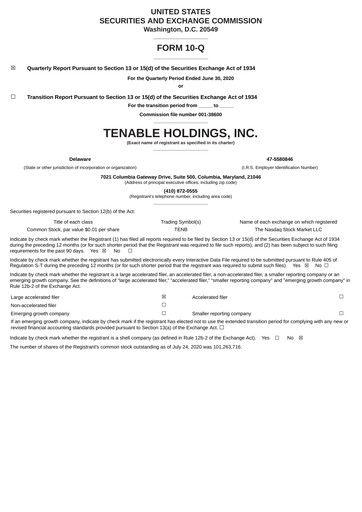 Thumbnail Tenable Quarterly Report 2020-q2
