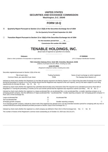 Thumbnail Tenable Quarterly Report 2020-q3