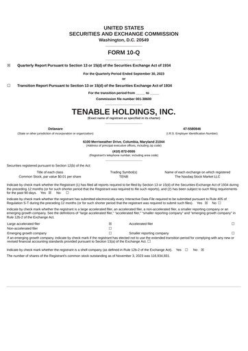 Thumbnail Tenable Quarterly Report 2023-q3
