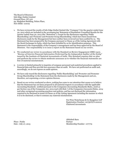 Vorschaubild Info Edge Quartalsbericht 2015-q1