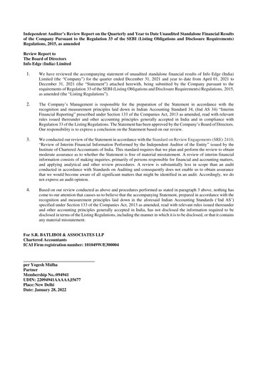 Vorschaubild Info Edge Quartalsbericht 2021-q3