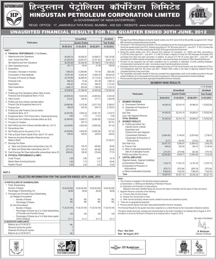 Thumbnail Hindustan Petroleum
 Quarterly Report 2012-q1