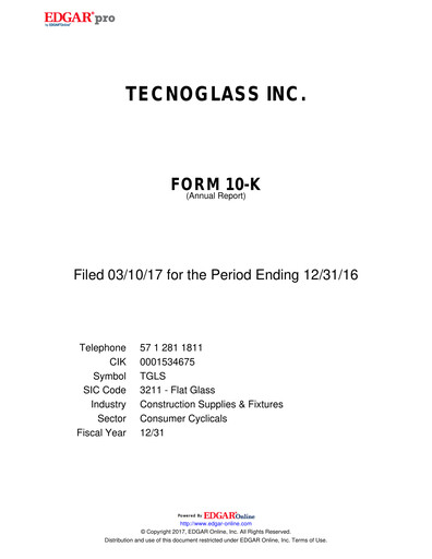Thumbnail Tecnoglass Annual Report 2016