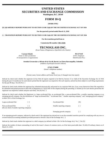 Thumbnail Tecnoglass Quarterly Report 2018-q1