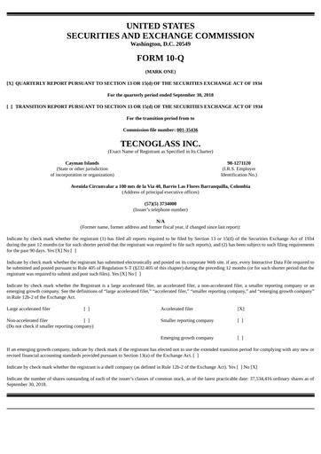 Thumbnail Tecnoglass Quarterly Report 2018-q3